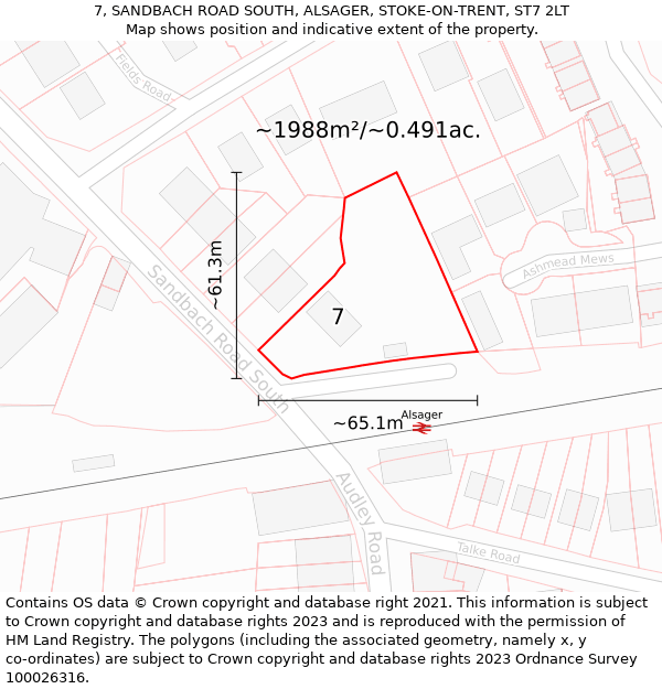 7, SANDBACH ROAD SOUTH, ALSAGER, STOKE-ON-TRENT, ST7 2LT: Plot and title map