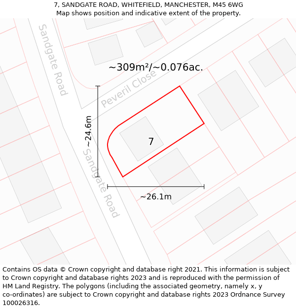 7, SANDGATE ROAD, WHITEFIELD, MANCHESTER, M45 6WG: Plot and title map