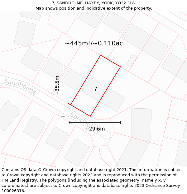 7, SANDHOLME, HAXBY, YORK, YO32 3LW: Plot and title map