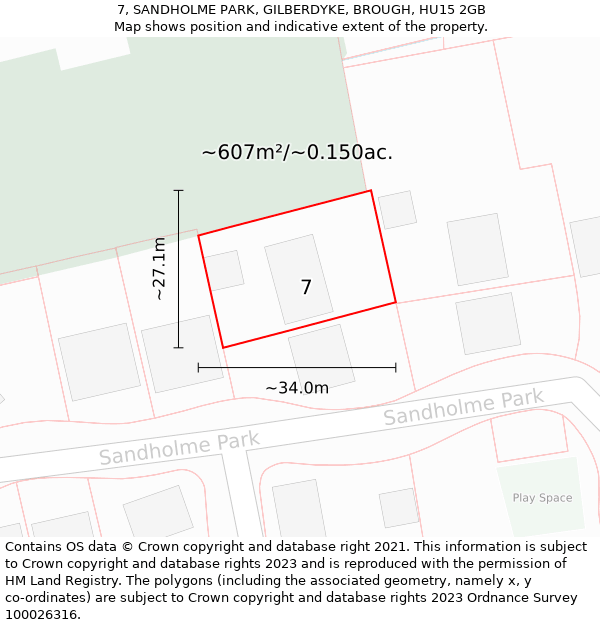 7, SANDHOLME PARK, GILBERDYKE, BROUGH, HU15 2GB: Plot and title map