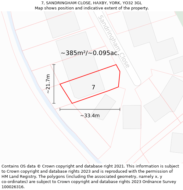 7, SANDRINGHAM CLOSE, HAXBY, YORK, YO32 3GL: Plot and title map