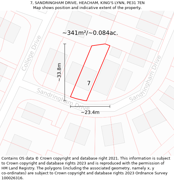 7, SANDRINGHAM DRIVE, HEACHAM, KING'S LYNN, PE31 7EN: Plot and title map