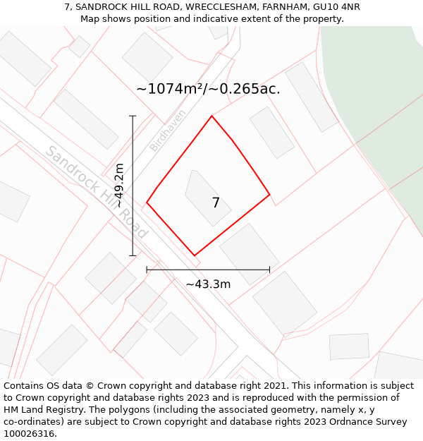 7, SANDROCK HILL ROAD, WRECCLESHAM, FARNHAM, GU10 4NR: Plot and title map