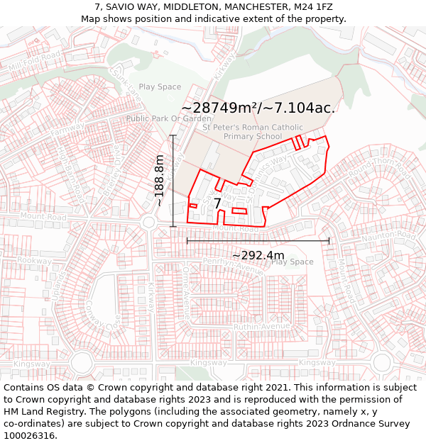 7, SAVIO WAY, MIDDLETON, MANCHESTER, M24 1FZ: Plot and title map