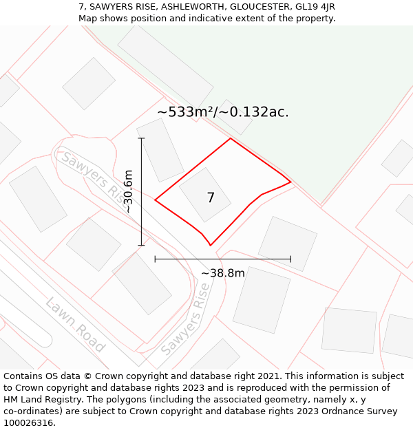 7, SAWYERS RISE, ASHLEWORTH, GLOUCESTER, GL19 4JR: Plot and title map