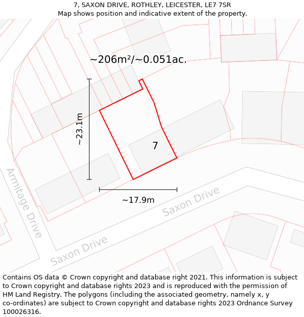 7, SAXON DRIVE, ROTHLEY, LEICESTER, LE7 7SR: Plot and title map