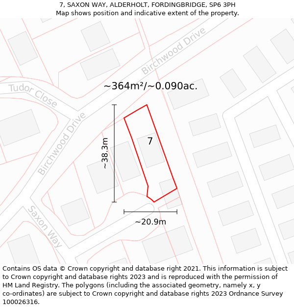 7, SAXON WAY, ALDERHOLT, FORDINGBRIDGE, SP6 3PH: Plot and title map