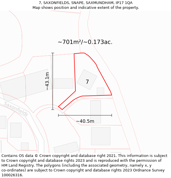 7, SAXONFIELDS, SNAPE, SAXMUNDHAM, IP17 1QA: Plot and title map