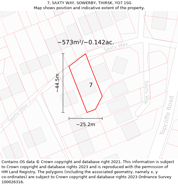 7, SAXTY WAY, SOWERBY, THIRSK, YO7 1SG: Plot and title map