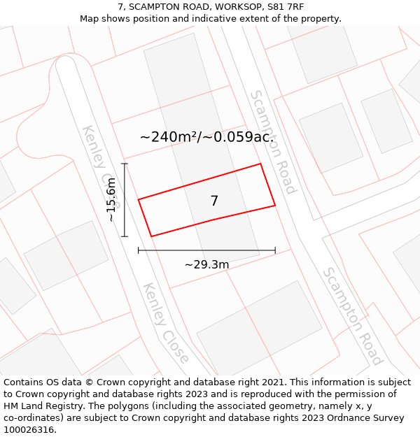 7, SCAMPTON ROAD, WORKSOP, S81 7RF: Plot and title map