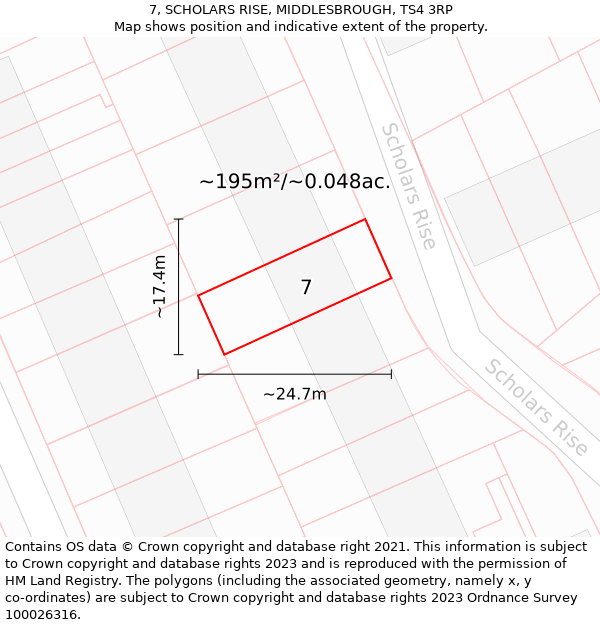 7, SCHOLARS RISE, MIDDLESBROUGH, TS4 3RP: Plot and title map