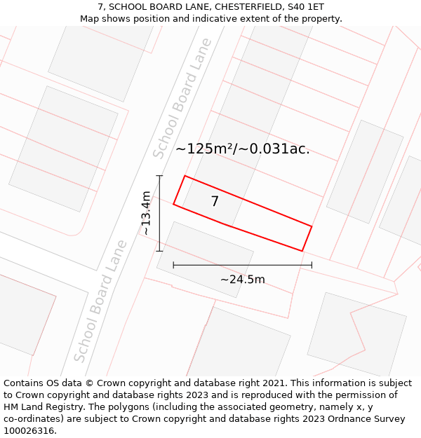 7, SCHOOL BOARD LANE, CHESTERFIELD, S40 1ET: Plot and title map