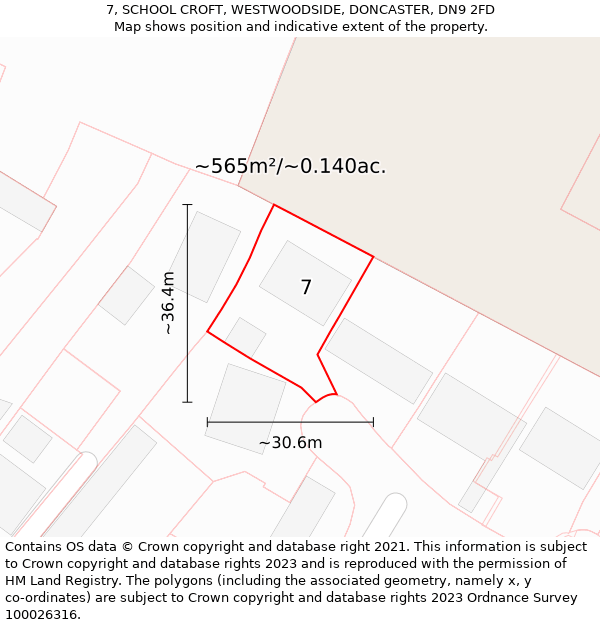 7, SCHOOL CROFT, WESTWOODSIDE, DONCASTER, DN9 2FD: Plot and title map