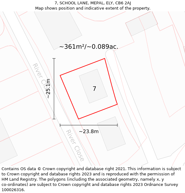 7, SCHOOL LANE, MEPAL, ELY, CB6 2AJ: Plot and title map