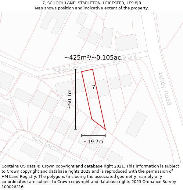 7, SCHOOL LANE, STAPLETON, LEICESTER, LE9 8JR: Plot and title map