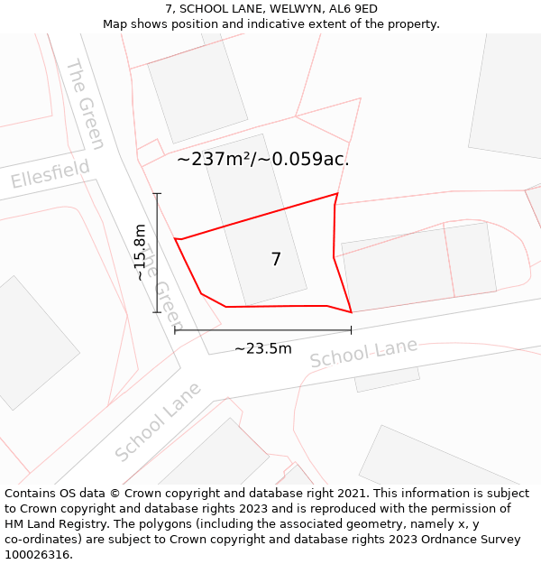 7, SCHOOL LANE, WELWYN, AL6 9ED: Plot and title map