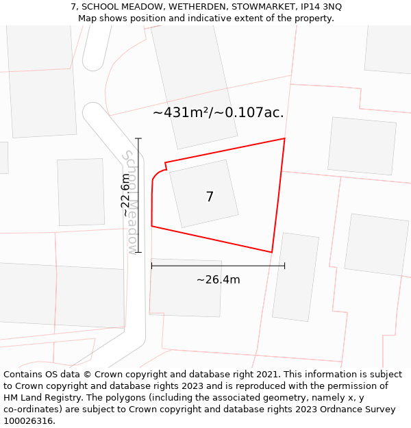 7, SCHOOL MEADOW, WETHERDEN, STOWMARKET, IP14 3NQ: Plot and title map