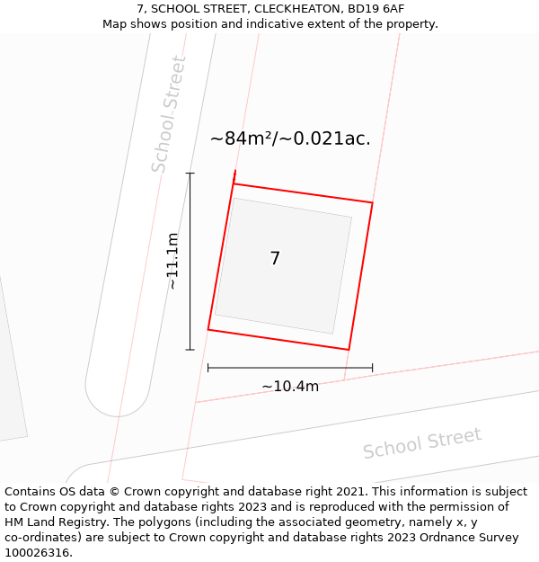 7, SCHOOL STREET, CLECKHEATON, BD19 6AF: Plot and title map