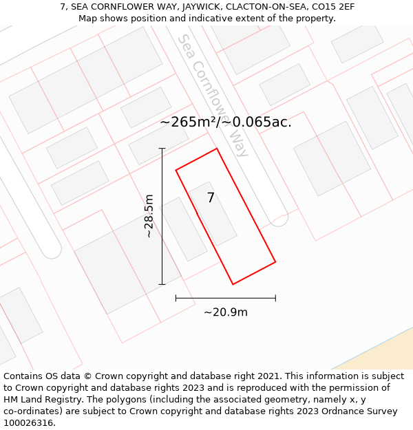 7, SEA CORNFLOWER WAY, JAYWICK, CLACTON-ON-SEA, CO15 2EF: Plot and title map