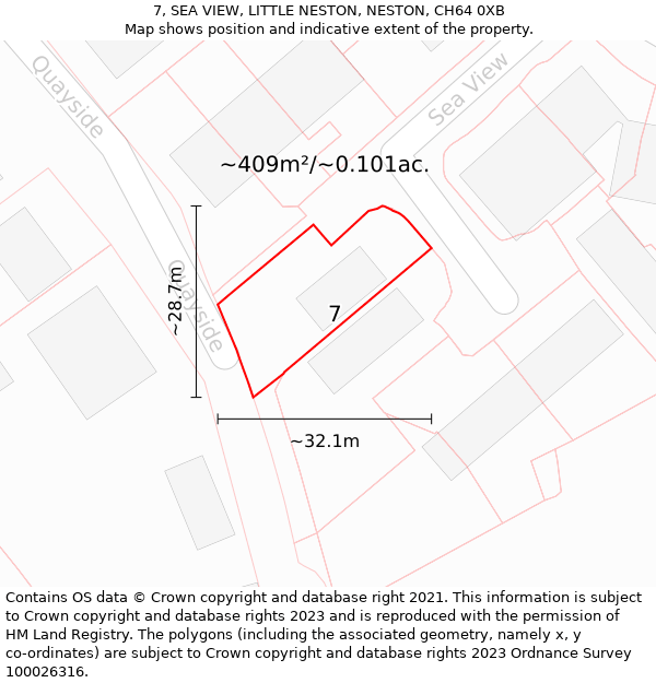 7, SEA VIEW, LITTLE NESTON, NESTON, CH64 0XB: Plot and title map