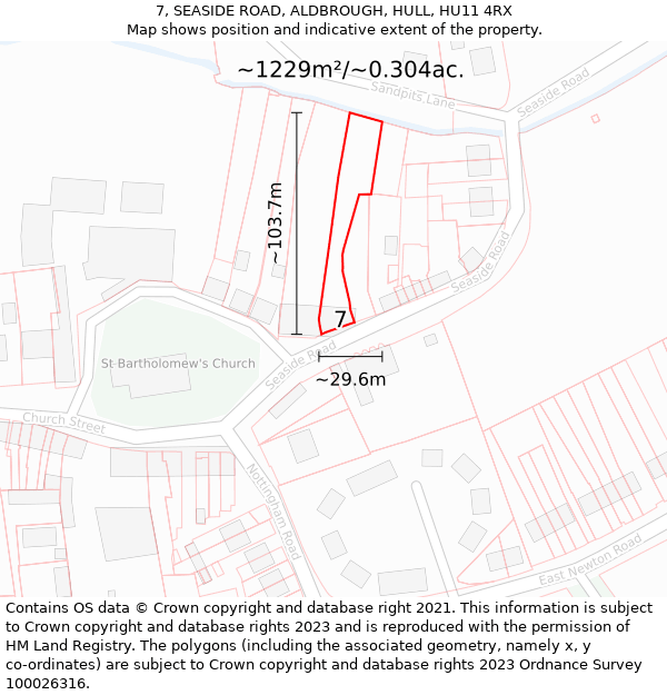 7, SEASIDE ROAD, ALDBROUGH, HULL, HU11 4RX: Plot and title map