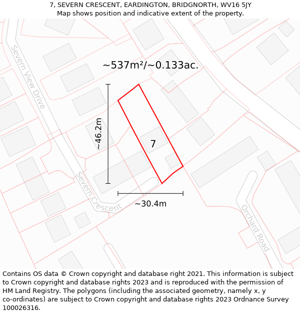 7, SEVERN CRESCENT, EARDINGTON, BRIDGNORTH, WV16 5JY: Plot and title map