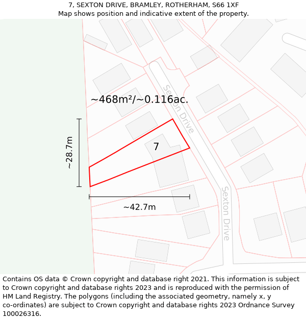 7, SEXTON DRIVE, BRAMLEY, ROTHERHAM, S66 1XF: Plot and title map