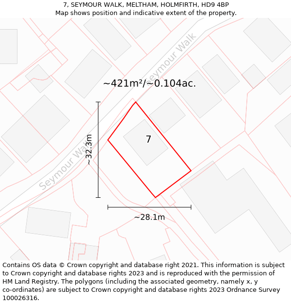 7, SEYMOUR WALK, MELTHAM, HOLMFIRTH, HD9 4BP: Plot and title map