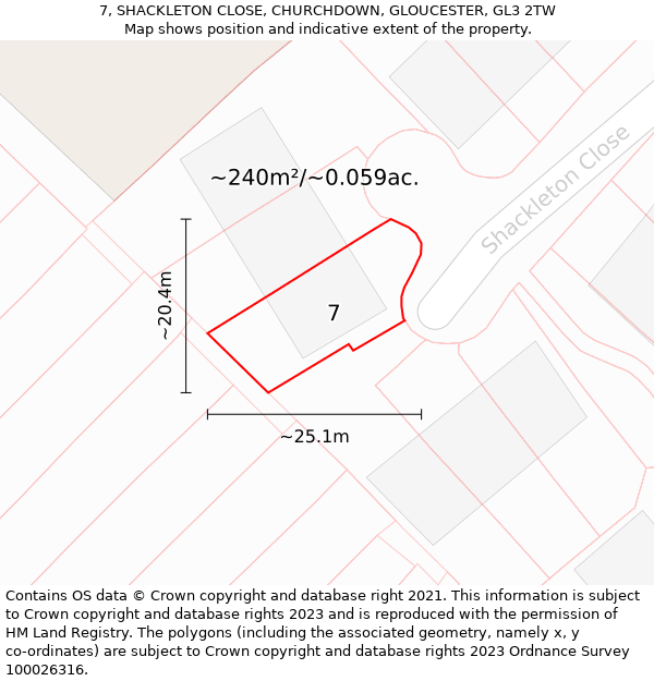 7, SHACKLETON CLOSE, CHURCHDOWN, GLOUCESTER, GL3 2TW: Plot and title map