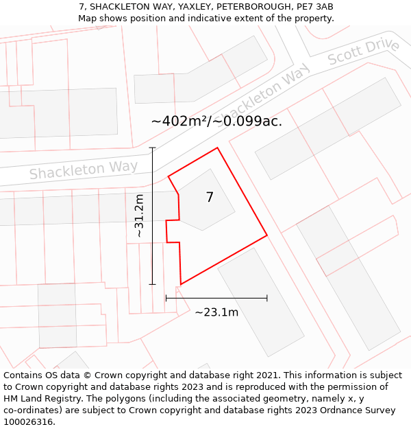 7, SHACKLETON WAY, YAXLEY, PETERBOROUGH, PE7 3AB: Plot and title map