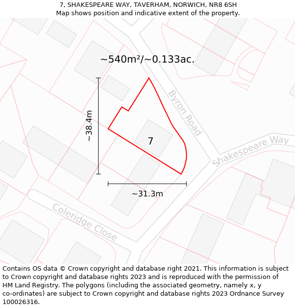 7, SHAKESPEARE WAY, TAVERHAM, NORWICH, NR8 6SH: Plot and title map