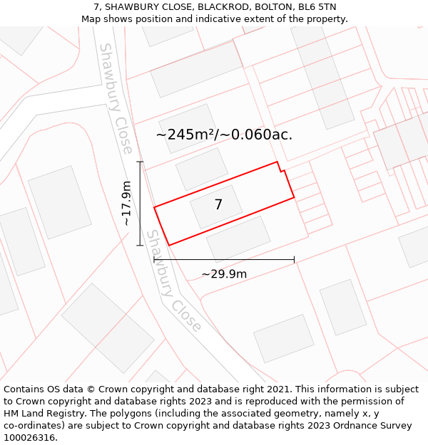 7, SHAWBURY CLOSE, BLACKROD, BOLTON, BL6 5TN: Plot and title map