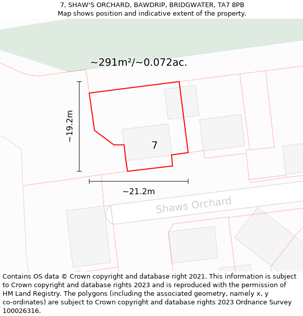 7, SHAW'S ORCHARD, BAWDRIP, BRIDGWATER, TA7 8PB: Plot and title map