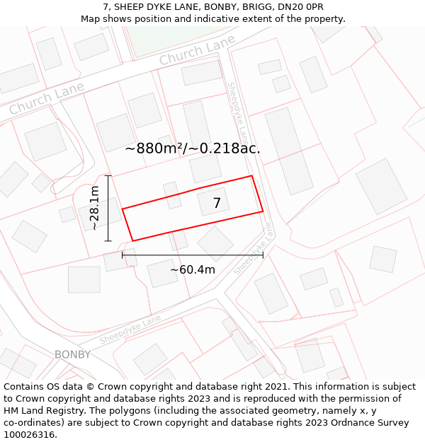 7, SHEEP DYKE LANE, BONBY, BRIGG, DN20 0PR: Plot and title map