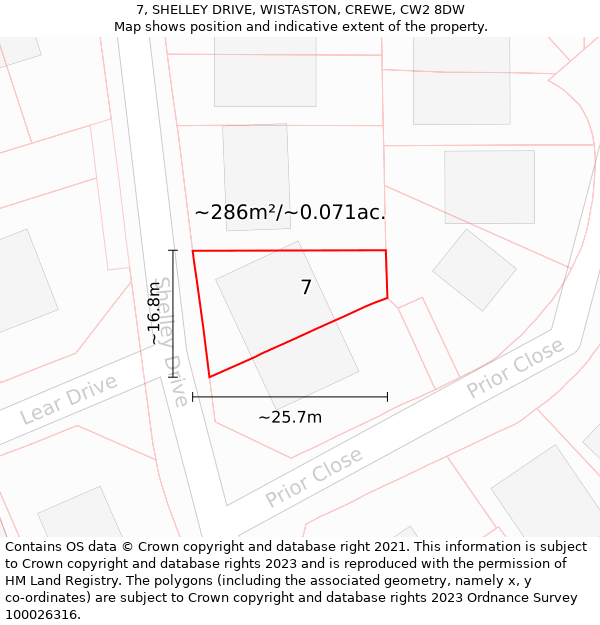 7, SHELLEY DRIVE, WISTASTON, CREWE, CW2 8DW: Plot and title map