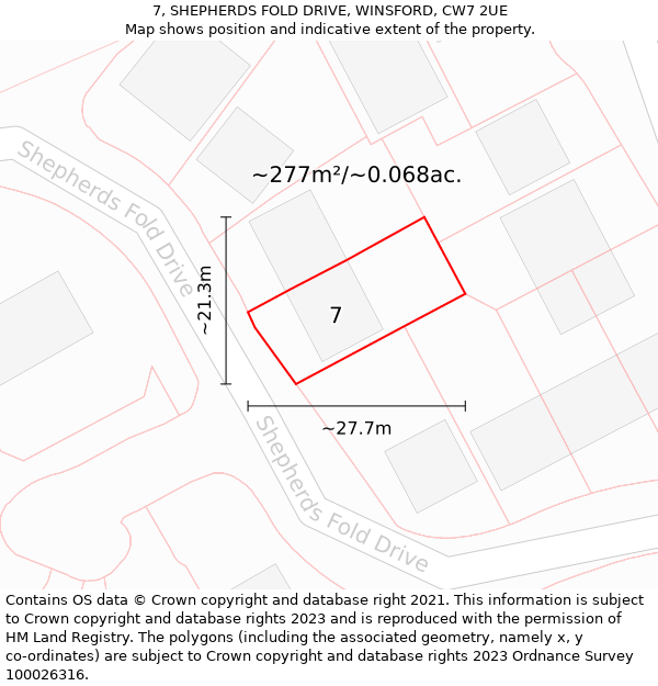 7, SHEPHERDS FOLD DRIVE, WINSFORD, CW7 2UE: Plot and title map