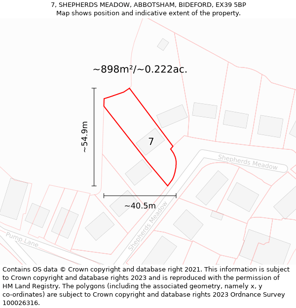 7, SHEPHERDS MEADOW, ABBOTSHAM, BIDEFORD, EX39 5BP: Plot and title map