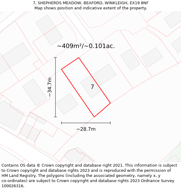 7, SHEPHERDS MEADOW, BEAFORD, WINKLEIGH, EX19 8NF: Plot and title map