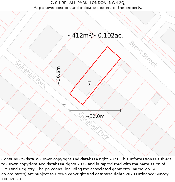 7, SHIREHALL PARK, LONDON, NW4 2QJ: Plot and title map