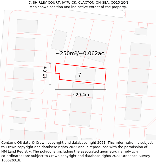 7, SHIRLEY COURT, JAYWICK, CLACTON-ON-SEA, CO15 2QN: Plot and title map