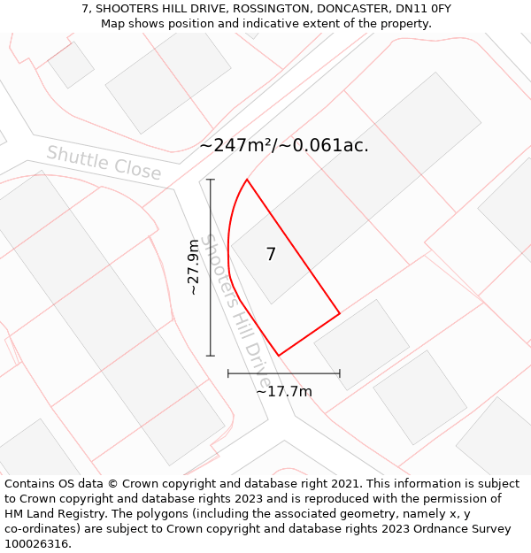 7, SHOOTERS HILL DRIVE, ROSSINGTON, DONCASTER, DN11 0FY: Plot and title map