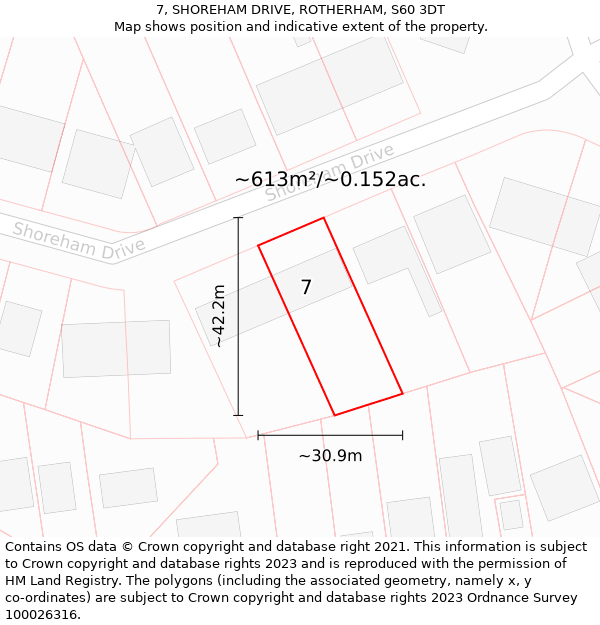 7, SHOREHAM DRIVE, ROTHERHAM, S60 3DT: Plot and title map