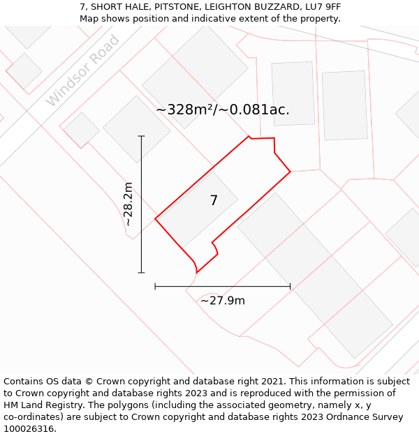 7, SHORT HALE, PITSTONE, LEIGHTON BUZZARD, LU7 9FF: Plot and title map