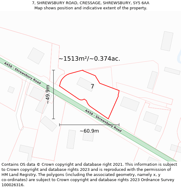 7, SHREWSBURY ROAD, CRESSAGE, SHREWSBURY, SY5 6AA: Plot and title map