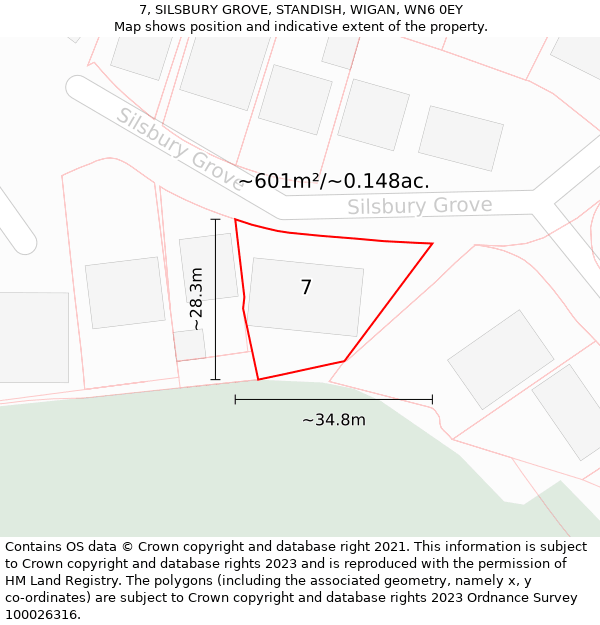 7, SILSBURY GROVE, STANDISH, WIGAN, WN6 0EY: Plot and title map