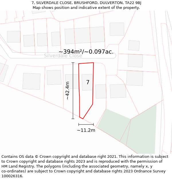 7, SILVERDALE CLOSE, BRUSHFORD, DULVERTON, TA22 9BJ: Plot and title map