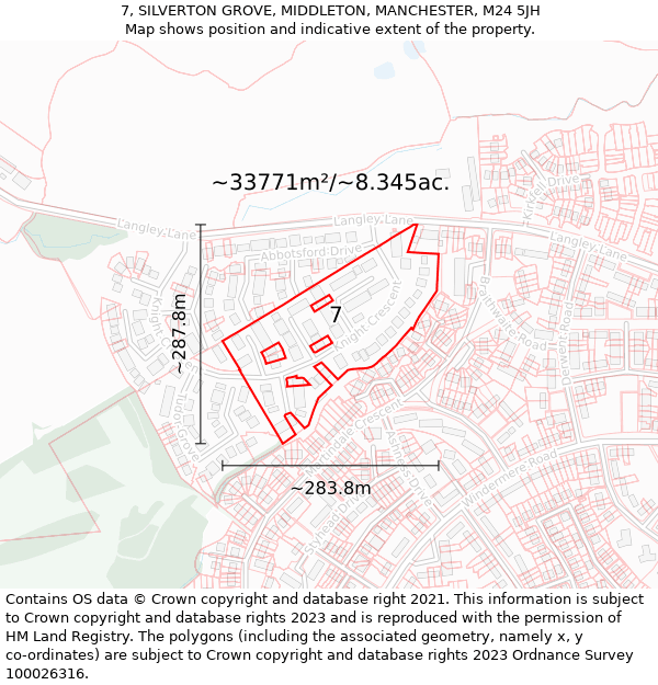 7, SILVERTON GROVE, MIDDLETON, MANCHESTER, M24 5JH: Plot and title map