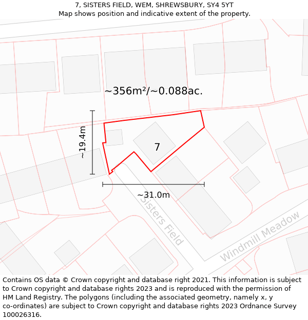 7, SISTERS FIELD, WEM, SHREWSBURY, SY4 5YT: Plot and title map