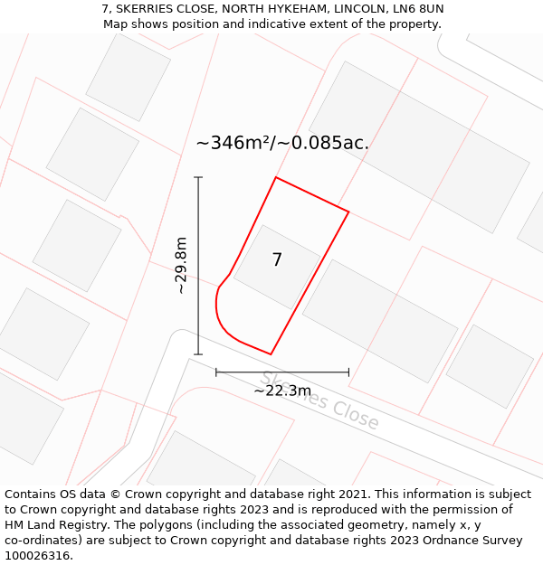 7, SKERRIES CLOSE, NORTH HYKEHAM, LINCOLN, LN6 8UN: Plot and title map