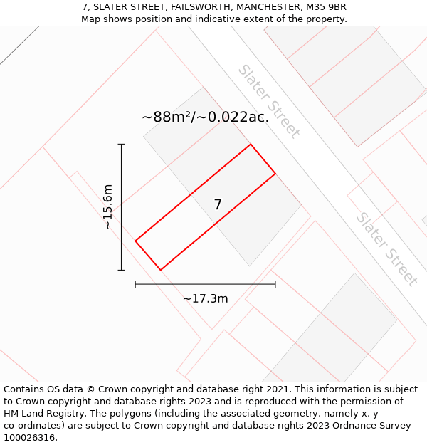 7, SLATER STREET, FAILSWORTH, MANCHESTER, M35 9BR: Plot and title map